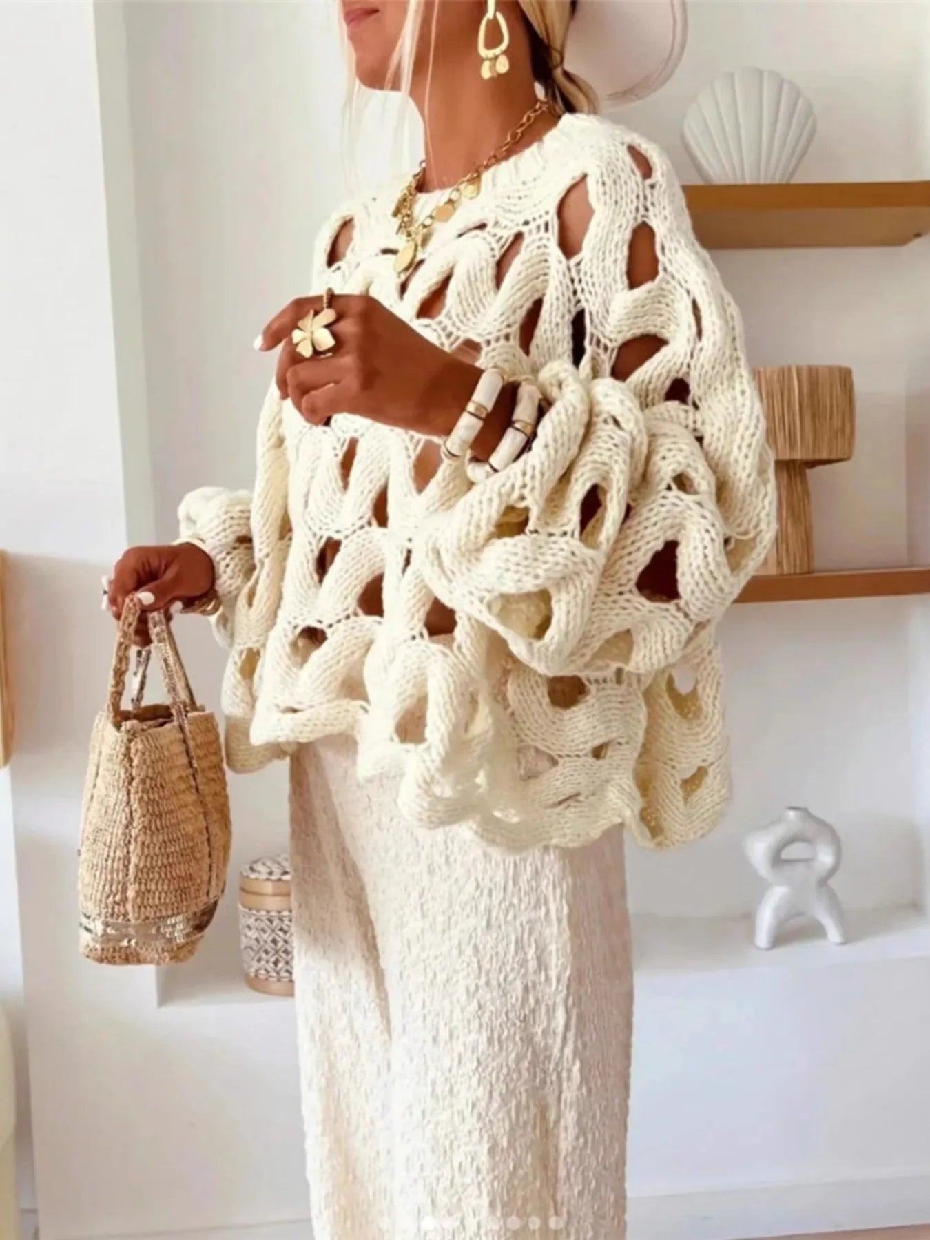 Chunky Cable Knit Hollow Out Sweater