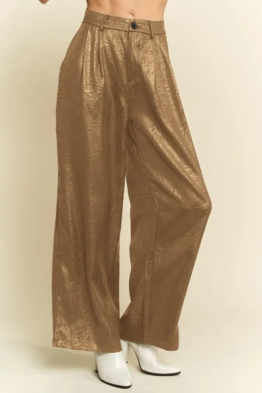Davi & Dani Crinkled Textured Wide Leg Pants