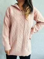 Texture Zip Collar Long Sleeve Sweater