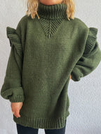 Ruffled Turtleneck Long Sleeve Sweater