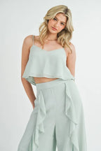 MABLE Crop Cami and Ruffled Wide Leg Pants Set
