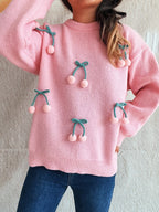 Cherry Round Neck Long Sleeve Sweater
