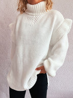 Ruffled Turtleneck Long Sleeve Sweater