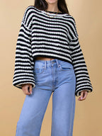 Oversized Striped Drop Shoulder Sweater