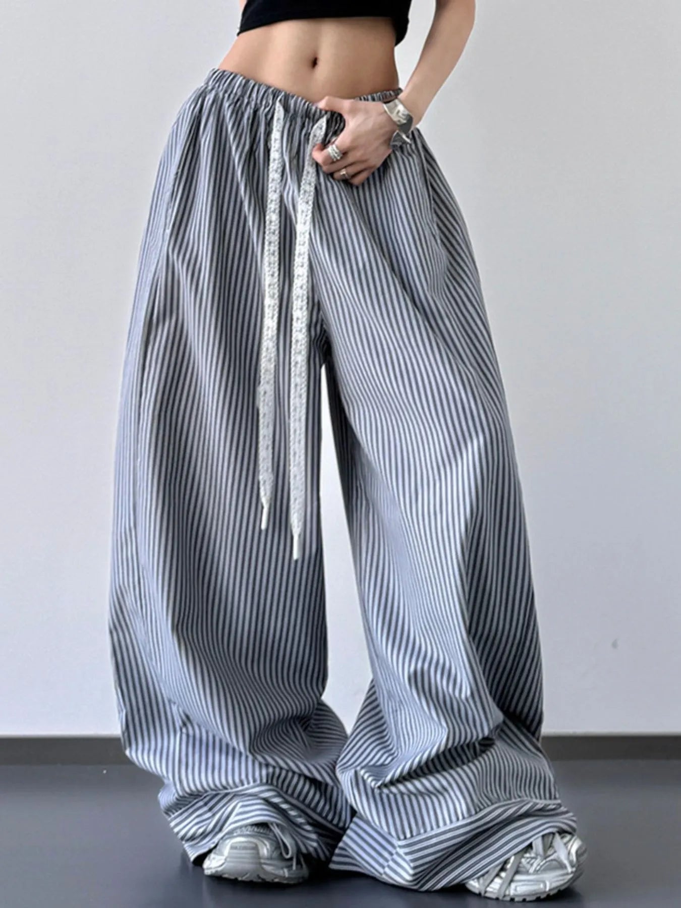 Striped Wide Leg Drawstring Pants