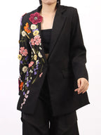 Pearl Detail Flower Lapel Collar Blazer