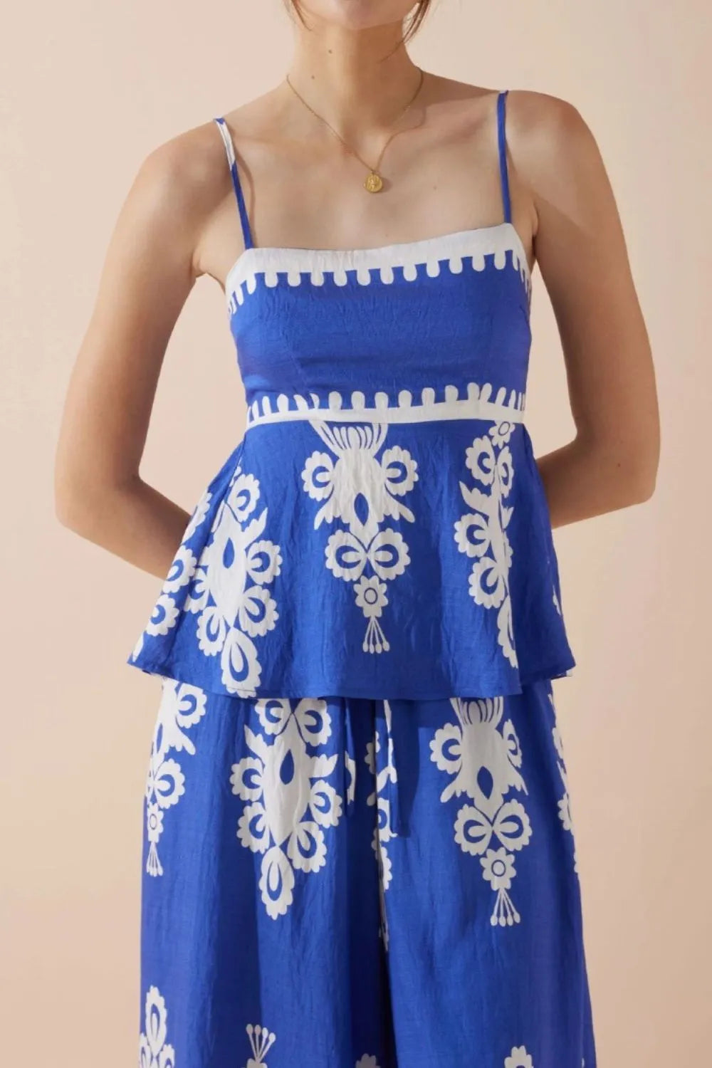 Printed Square Neck Cami and Wide Leg Pants Set