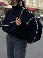 Contrast Mock Neck Long Sleeve Sweater