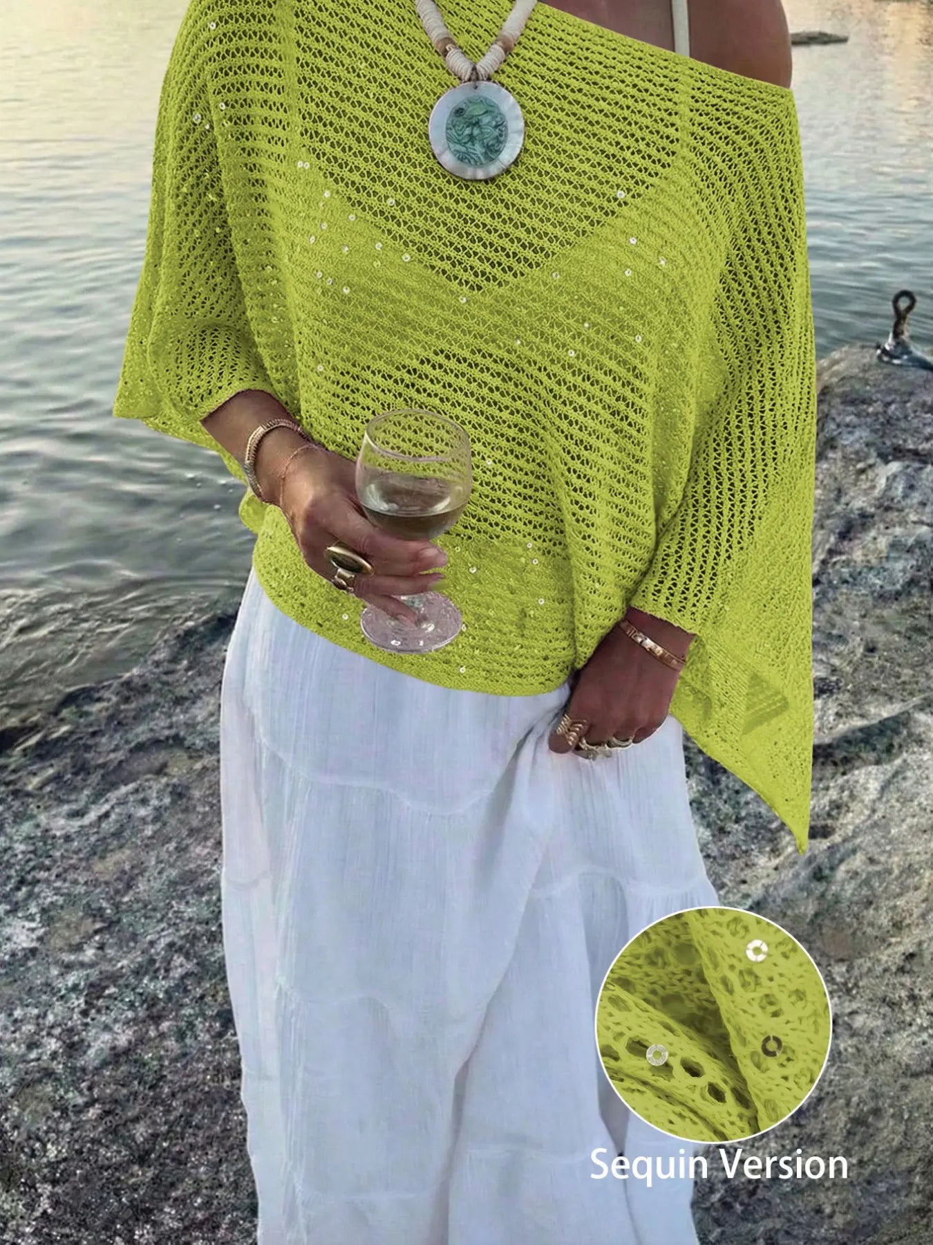 Sequin Hollow-out Knit Summer Top