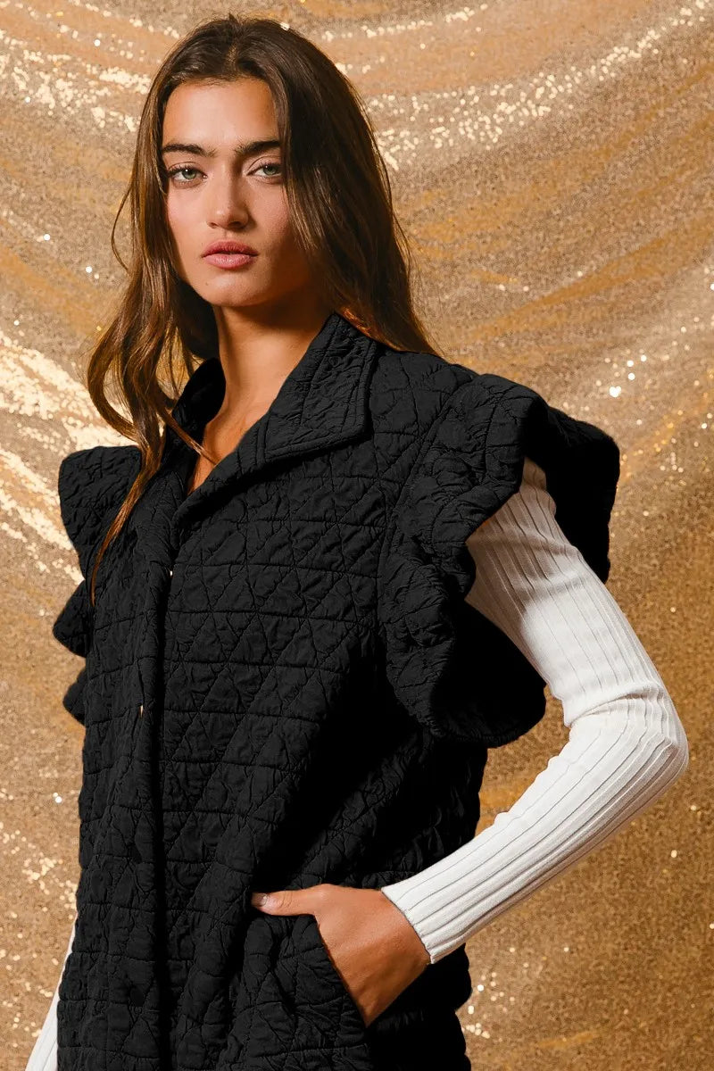 BiBi Quilting Knit Ruffle Sleeve Vest