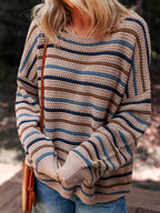 Multicolour Striped Knitted Drop Shoulder Round Neck Sweater