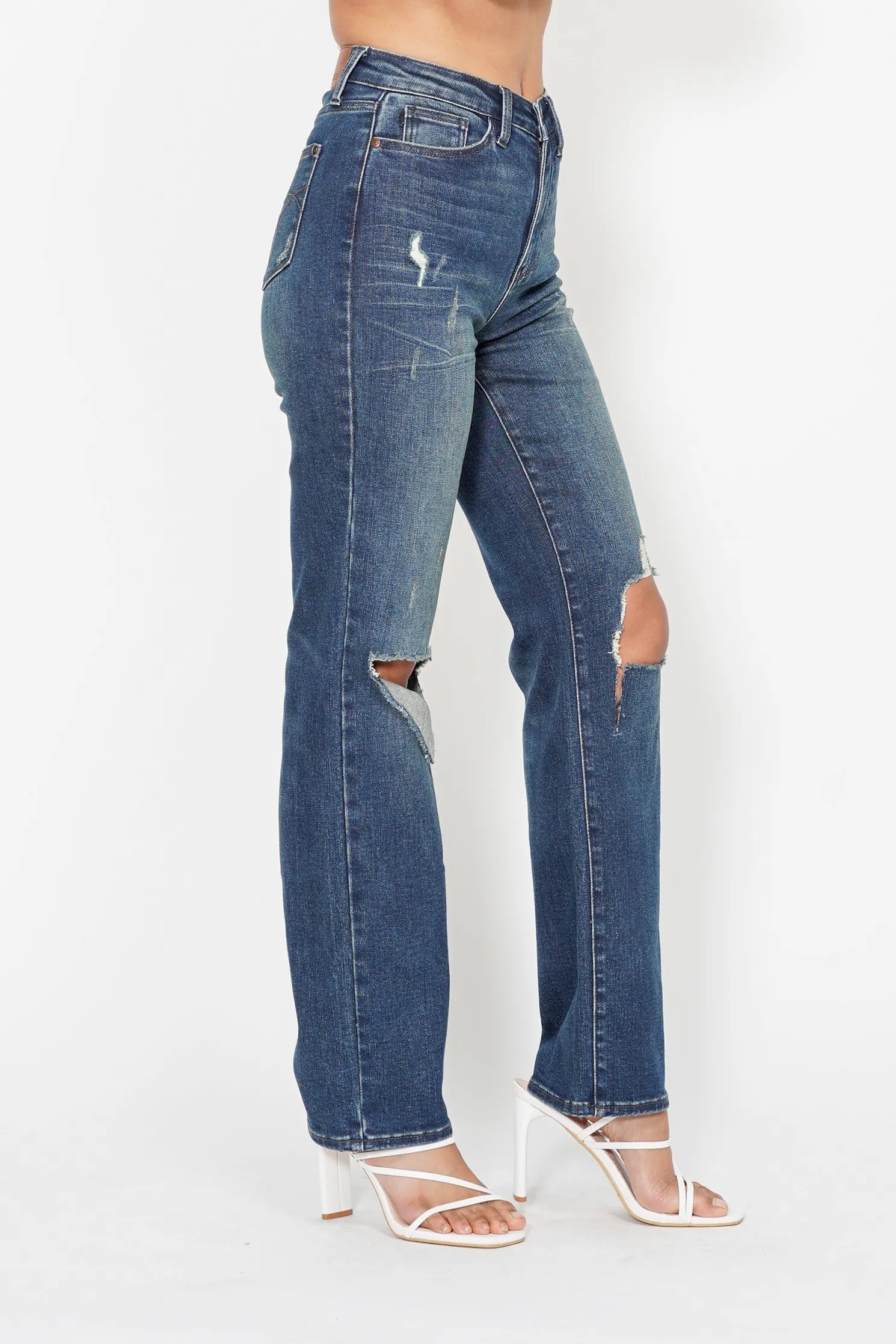 Judy Blue Full Size Hw Ripped Knee Dad Jeans Plus Size