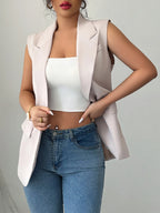 One Button V-Neck Blazer Vest Coat