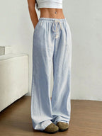 Drawstring Striped Wide Leg Pants