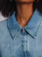 Half-Zip Collared Vintage Denim Dress