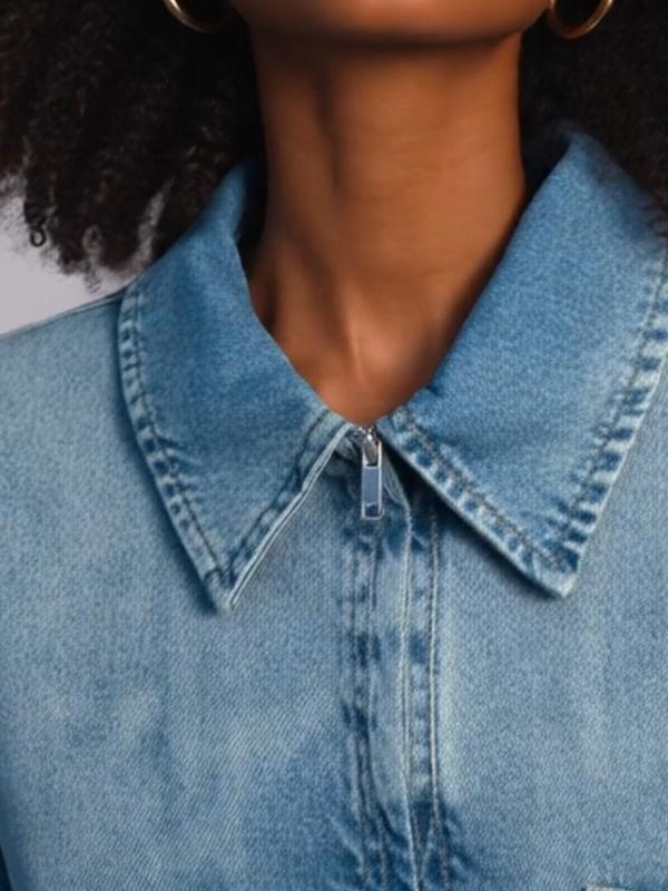 Half-Zip Collared Vintage Denim Dress