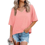 Oversize V-Neck Short Sleeve Casual Flowy Top