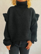 Ruffled Turtleneck Long Sleeve Sweater