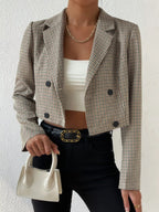 Plaid Lapel Collar Cropped Blazer
