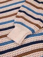 Multicolour Striped Knitted Drop Shoulder Round Neck Sweater