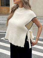 Ribbed Turtleneck Sweater Vest with Contrast Trim