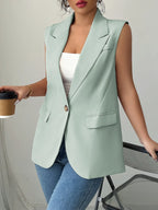 One Button V-Neck Blazer Vest Coat