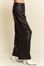 Davi & Dani Crinkled Textured Wide Leg Pants