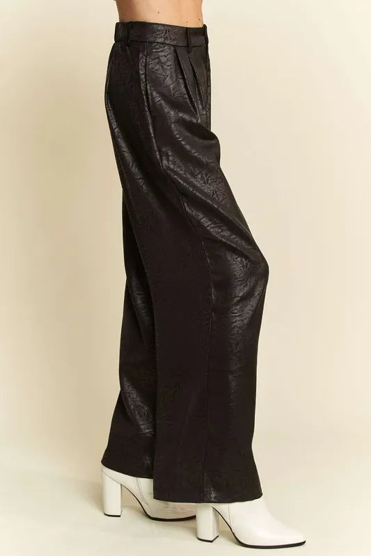 Davi & Dani Crinkled Textured Wide Leg Pants