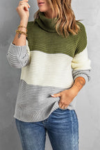 Color Block Turtleneck Long Sleeve Sweater
