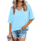 Oversize V-Neck Short Sleeve Casual Flowy Top