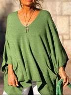 Ribbed Hem V-Neck Sweater