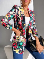 Vibrant Floral Print Open Front Blazer