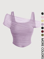 Women's Asymmetric Ruched Mesh Crop Top