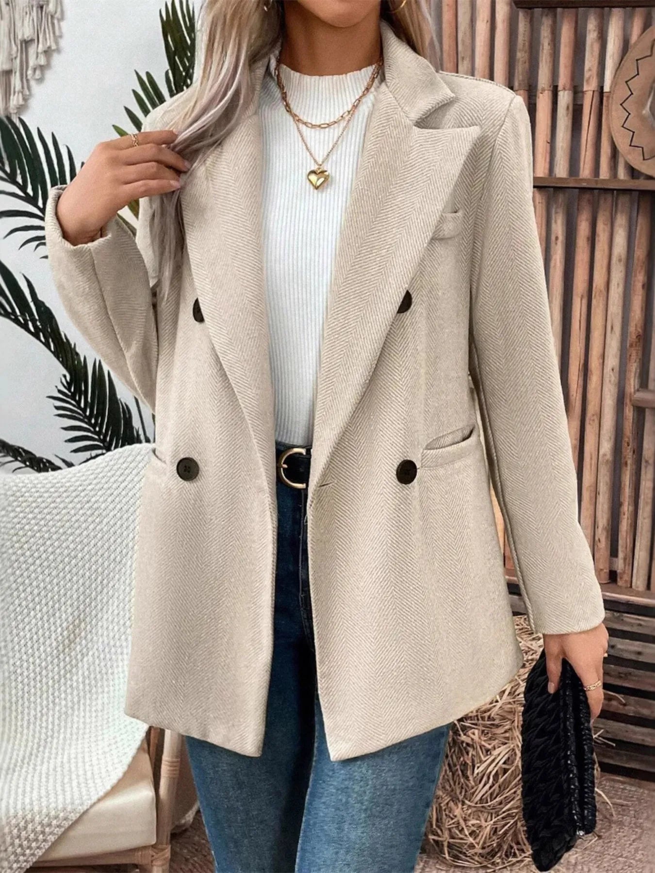 Lapel Collar Long Sleeve Blazer