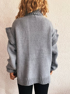 Ruffled Turtleneck Long Sleeve Sweater