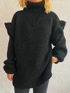 Ruffled Turtleneck Long Sleeve Sweater