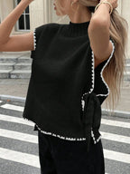 Ribbed Turtleneck Sweater Vest with Contrast Trim