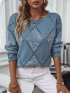 Sequin Openwork Long Sleeve Sweater