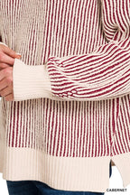 Zenana Two Tone Crewneck Sweater Oversized