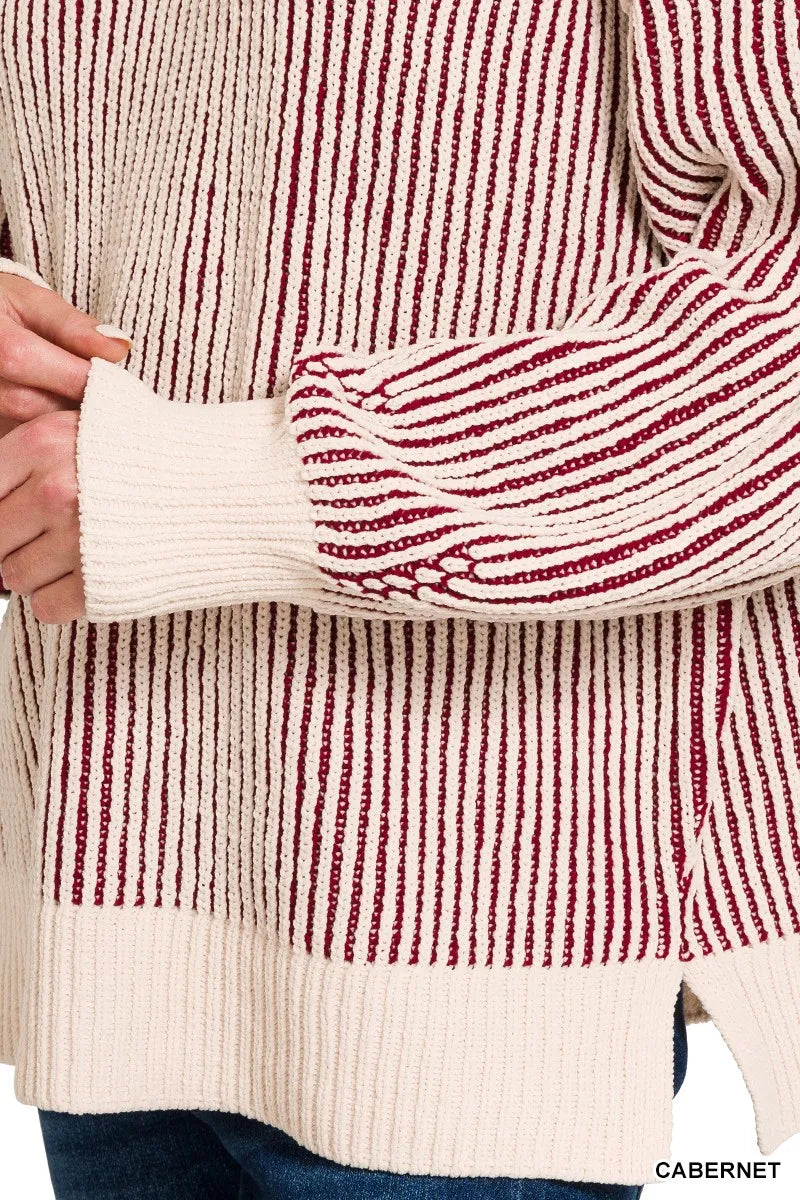 Zenana Two Tone Crewneck Sweater Oversized