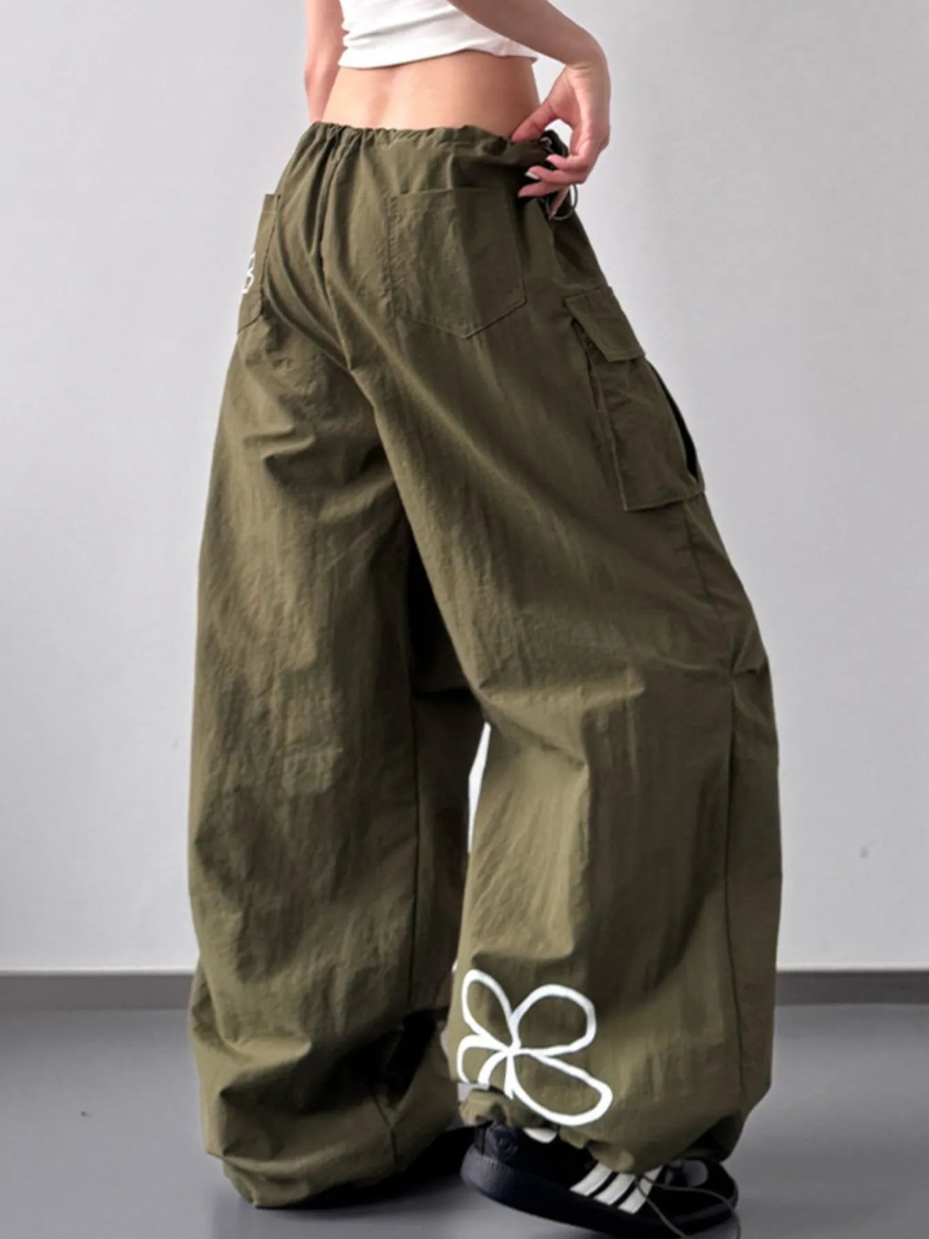 Drawstring Wide Leg Cargo Pants