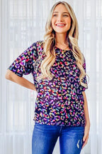 And The Why Leopard Foil Printed Half Sleeve Summer Sweater