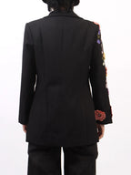 Pearl Detail Flower Lapel Collar Blazer