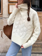 Ribbed Hem Turtleneck Long Sleeve Sweater