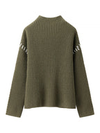 Contrast Mock Neck Long Sleeve Sweater