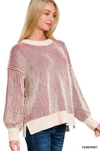 Zenana Two Tone Crewneck Sweater Oversized