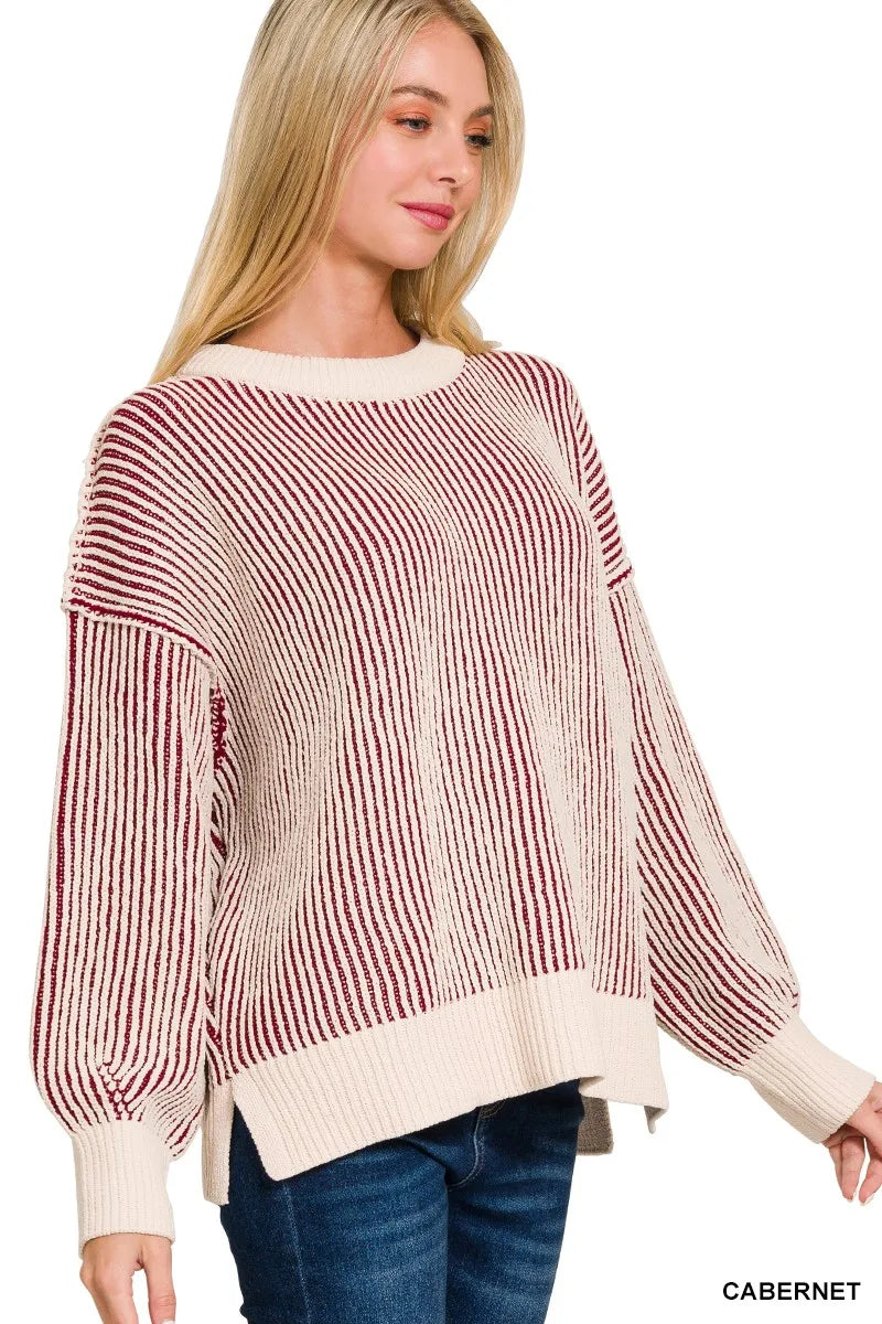 Zenana Two Tone Crewneck Sweater Oversized