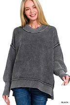 Zenana Washed Side Slit Oversized Sweater
