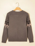 Geometric Round Neck Long Sleeve Sweater