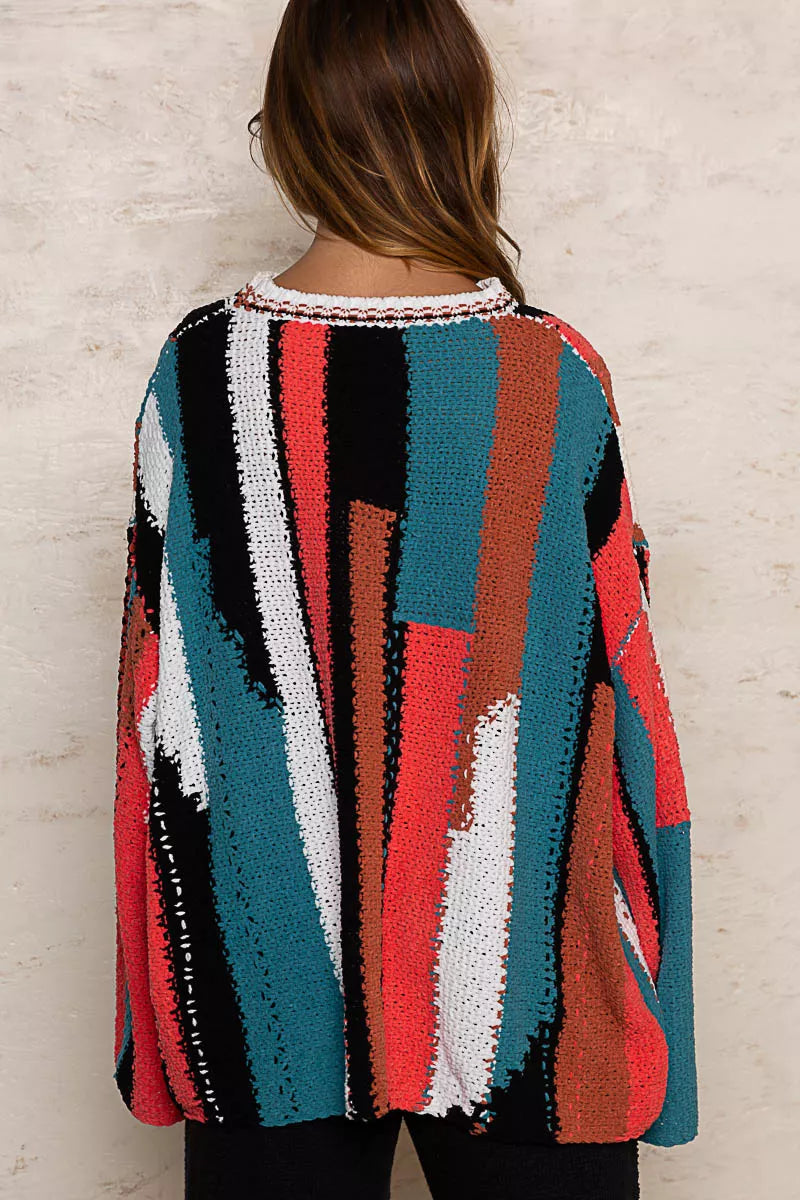 POL Color Block Round Neck Oversized Sweater